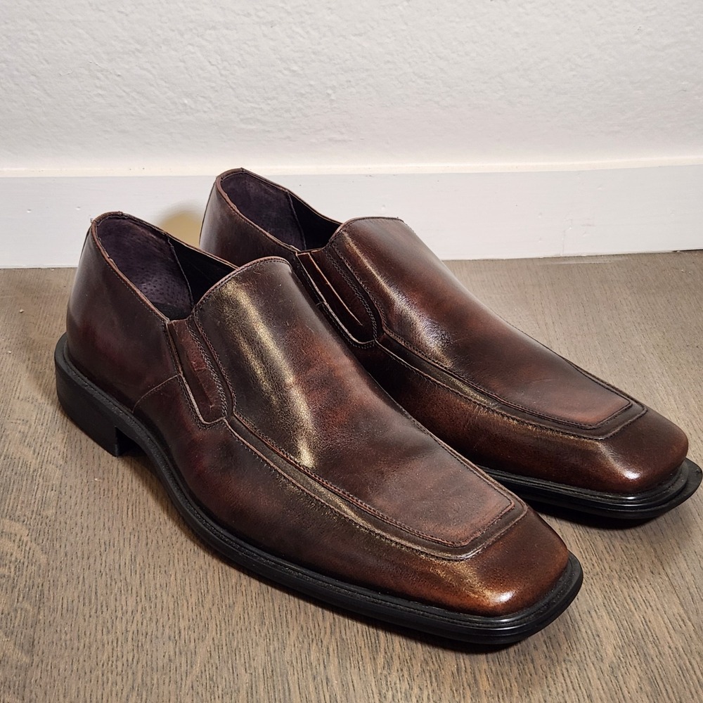 Studio Via Spiga Burton Men's Brown Leather Slip-On Dress Shoes 10 Square Toe